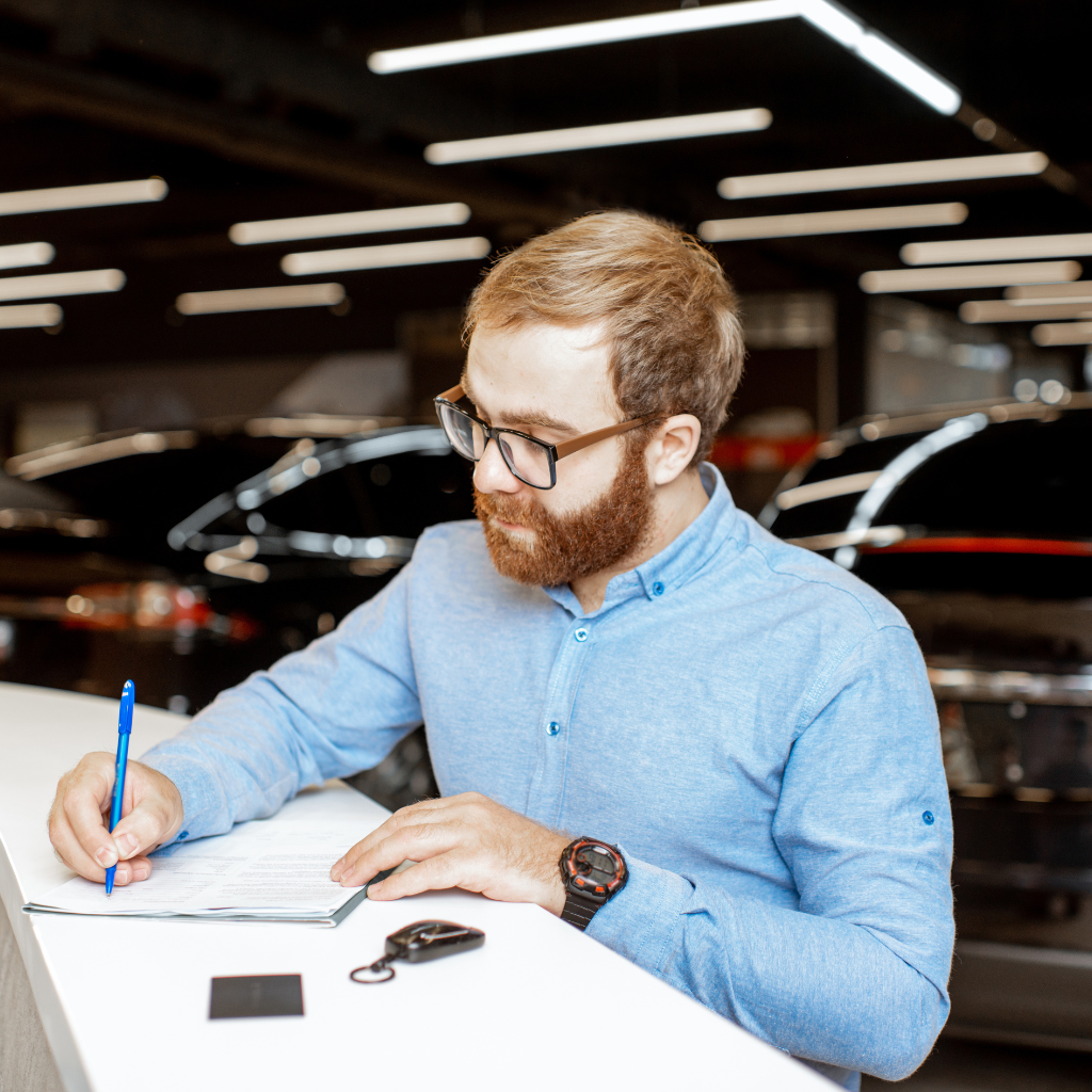 A technician writing a report